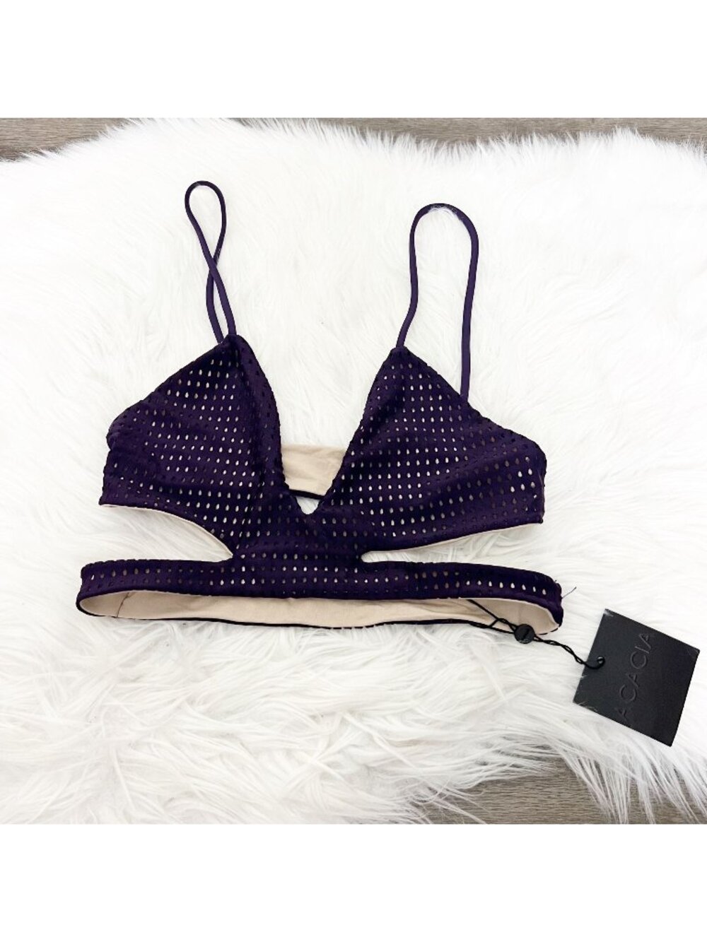 Acacia Womens Large Haku Mesh Bikini Top Blackberry Purple Swim